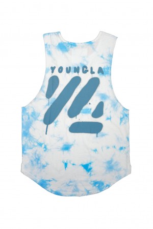 YoungLA 321 Tie Dye Bloc Cut Off Muskelshirt Herren Blau | 453-QSBZJK