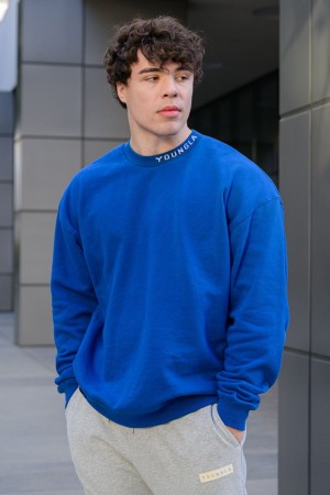 YoungLA 557 Trademark Crewnecks Sweatshirt Herren Blau | 901-QVDZWA