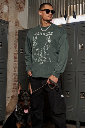 YoungLA 804 For All The Dogs Longsleeves Hemd Herren Grün | 572-CEBQUZ