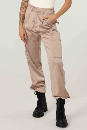 YoungLA W217 Gloria Satin Cargo Jogginghose Damen Khaki | 605-PVJRAS