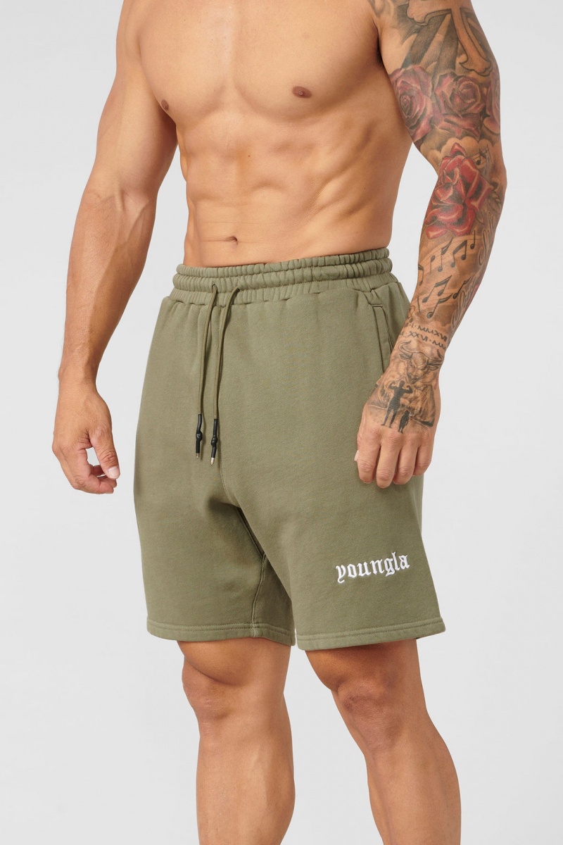 YoungLA 112 - Baggy Sweat Kurze Hose Herren Olivgrün | 348-PBWJXV