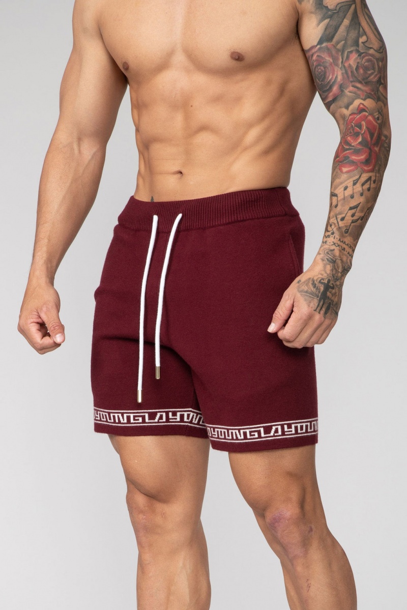 YoungLA 116 Hieroglyphic Gestrickt Kurze Hose Herren Bordeaux | 398-QBJMXH