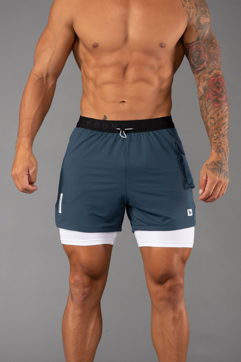 YoungLA 121 Performance Line Compression Kurze Hose Herren Blau | 623-NPGOAQ