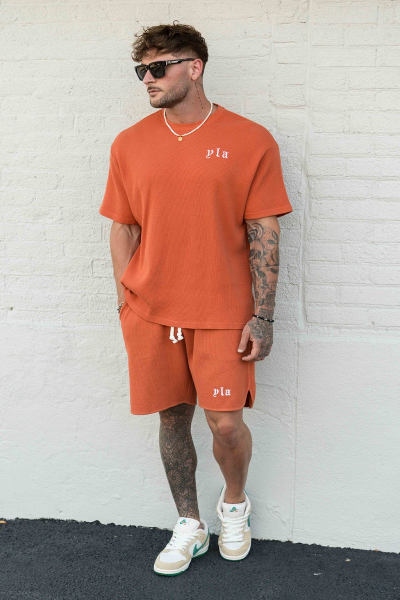 YoungLA 127 Summer Waffle Kurze Hose Herren Orange | 360-ZGSPOD