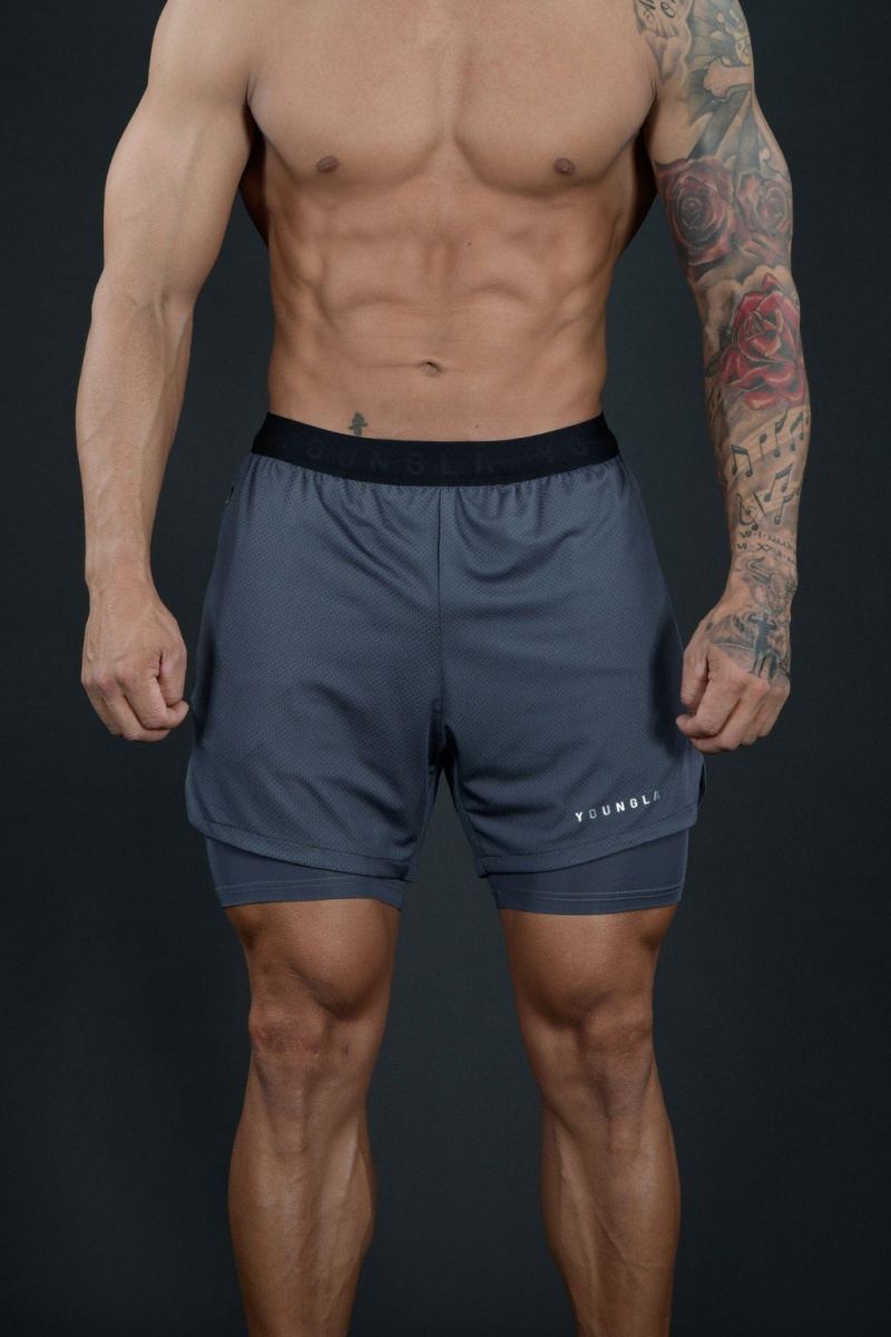 YoungLA 129 Trilogy Compression Kurze Hose Herren Dunkelgrau | 619-KWONGR