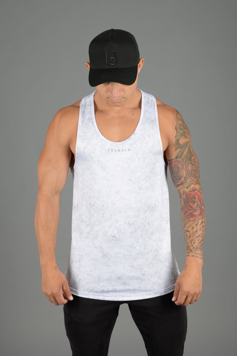 YoungLA 305 Performance Line Muskelshirt Herren Weiß | 872-UHIWTX