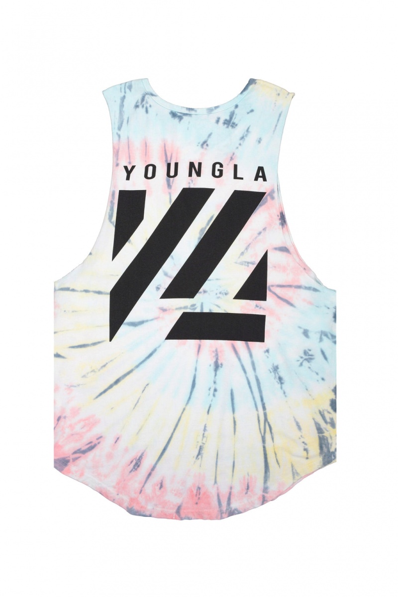 YoungLA 321 Tie Dye Bloc Cut Off Muskelshirt Herren Mehrfarbig | 543-VWNXDE