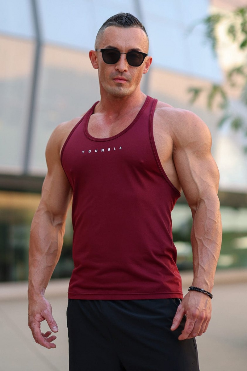 YoungLA 336 Flex Fit Stringers Muskelshirt Herren Tiefesbordeaux | 621-ICOZFA