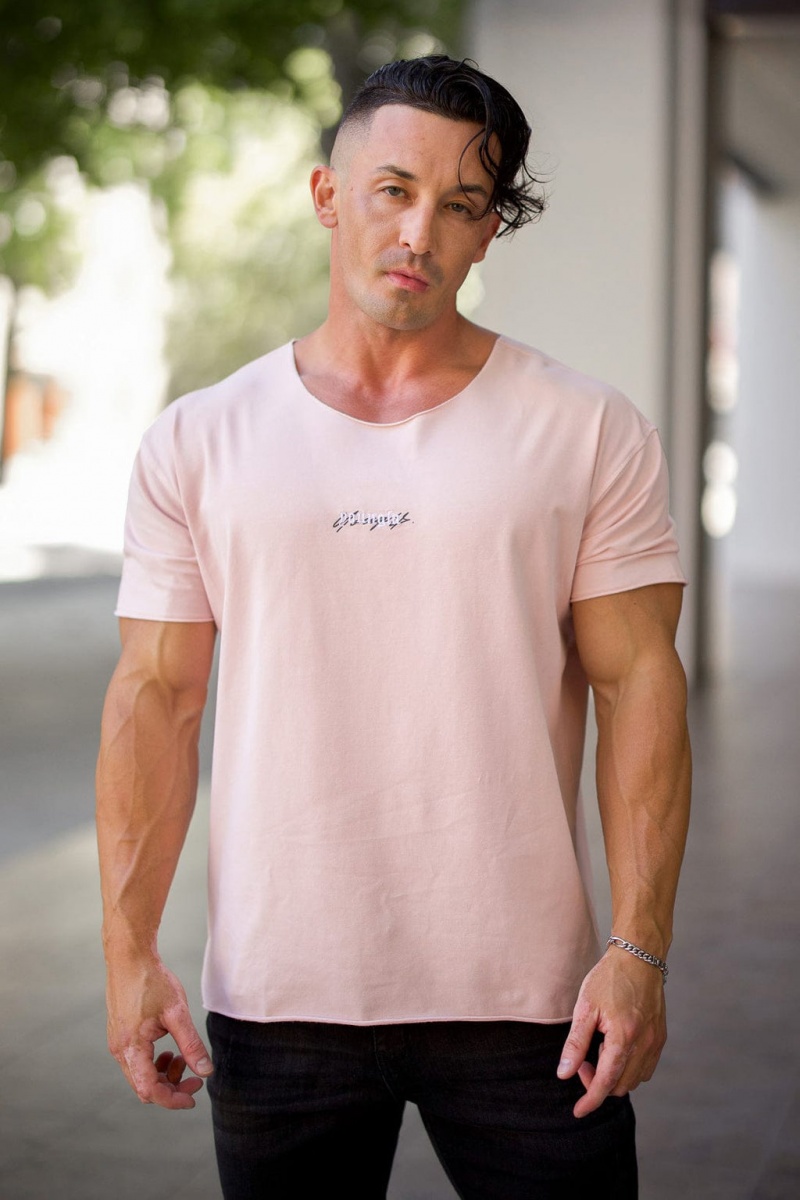 YoungLA 412 - Raw Neck T-shirts Herren Rosa | 780-QOEIFX