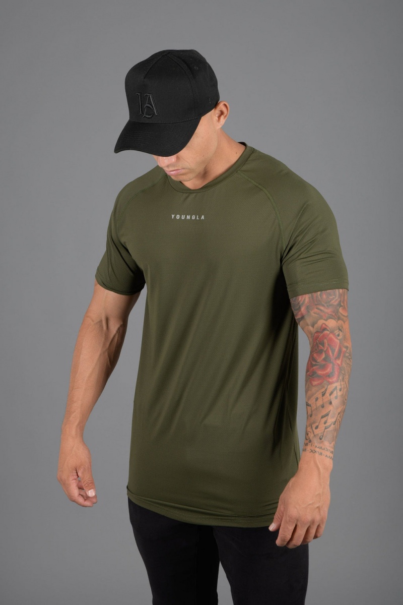 YoungLA 440 Performance Line Kurzes Sleeve Hemd Herren Olivgrün | 905-PGUVJS