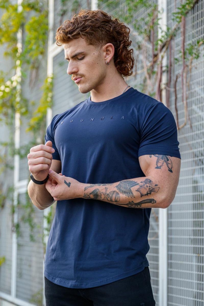 YoungLA 459 Monochrome Fitted T-shirts Herren Navy | 356-GAVMHS