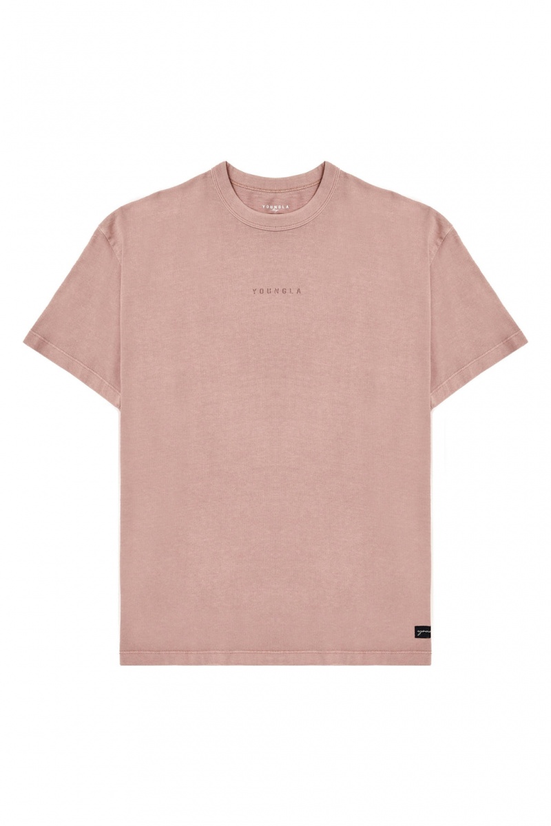 YoungLA 475 - Mellow Logo T-shirts Herren Rosa | 038-BKIDCF