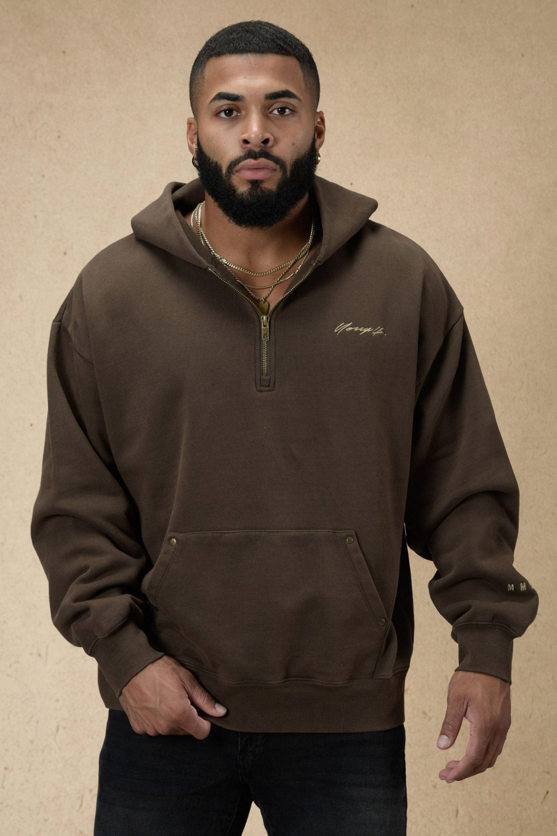 YoungLA 509 Rivet Quarter Zip Hoodie Herren Braun | 657-RCKLIN