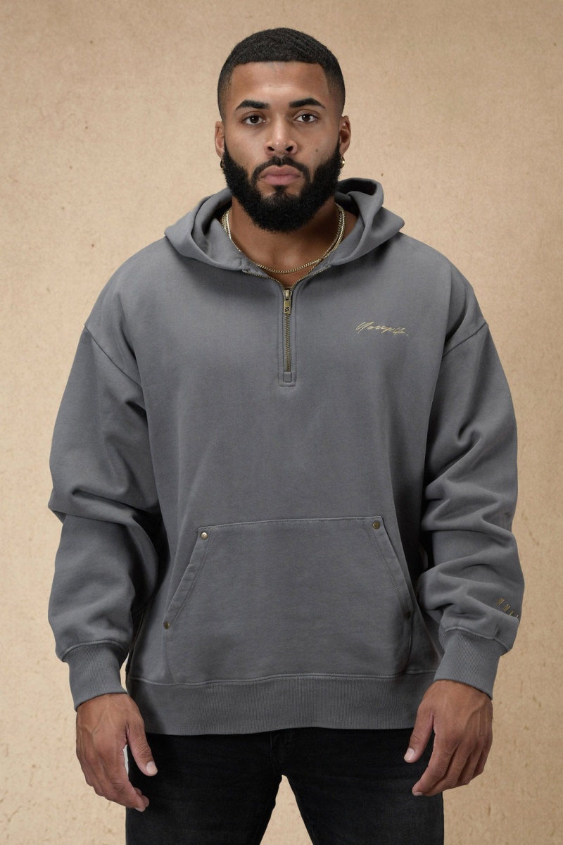 YoungLA 509 Rivet Quarter Zip Hoodie Herren Grau | 180-CNSUZX