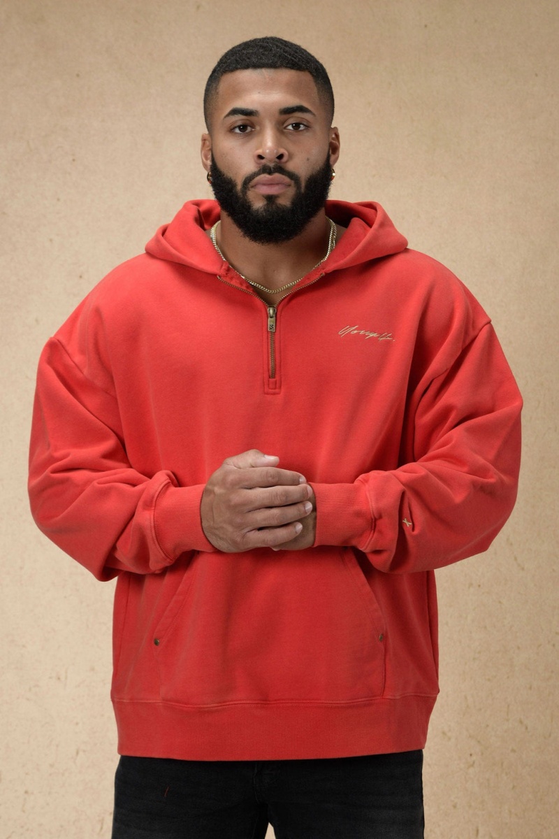 YoungLA 509 Rivet Quarter Zip Hoodie Herren Rot | 613-KWQJST