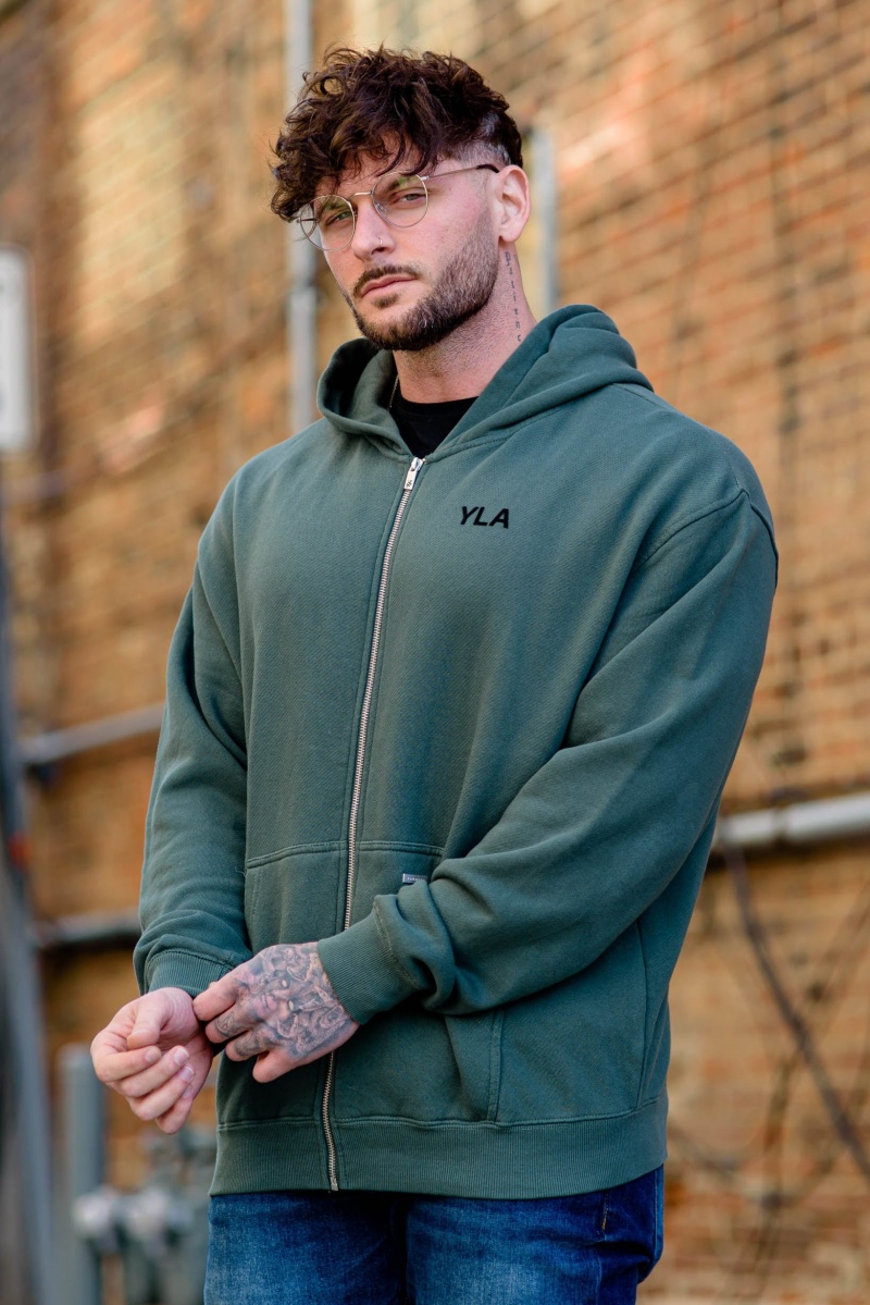 YoungLA 515 Monarch Zip-up Hoodie Herren Grün | 120-PCNQBV