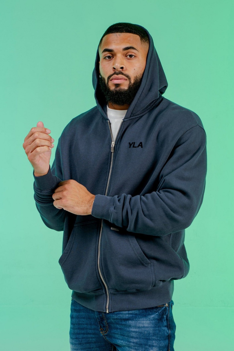 YoungLA 515 Monarch Zip-up Hoodie Herren Navy | 265-RVZBIL