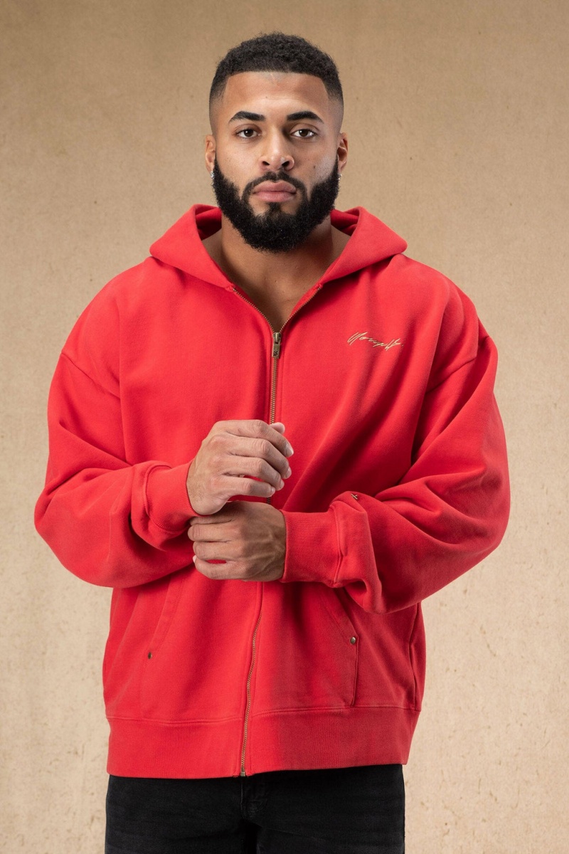 YoungLA 546 Rivet Zipups Hoodie Herren Rot | 840-TJPLFI