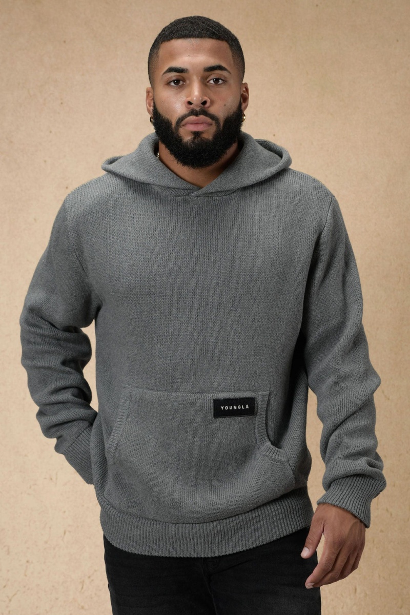 YoungLA 547 Mojave Knitteds Hoodie Herren Grau | 924-VCJKYL