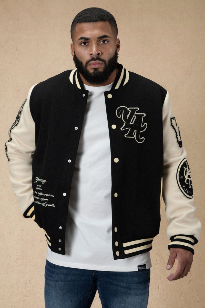 YoungLA 550 Lah Letterman Jacken Herren Schwarz | 809-UMXVWE