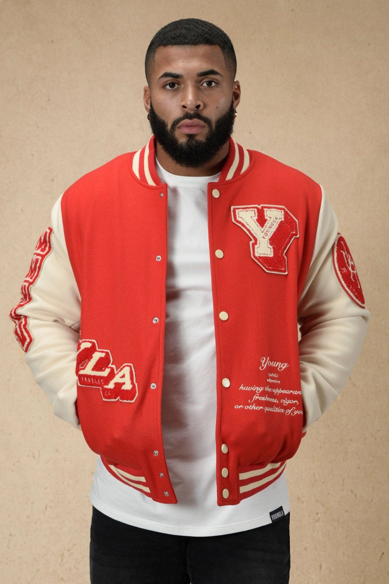 YoungLA 550 Lah Letterman Jacken Herren Rot | 560-KNLMFU