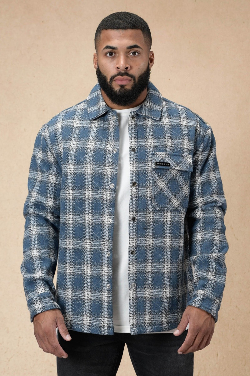 YoungLA 556 High Profile Flannel Jacket Jacken Herren Blau | 421-KJHDXE