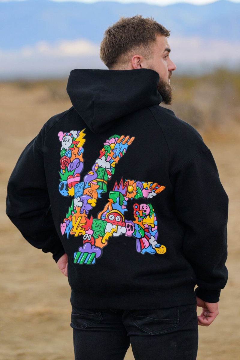 YoungLA 560 Trippy Logos Hoodie Herren Schwarz | 803-QJZYNV