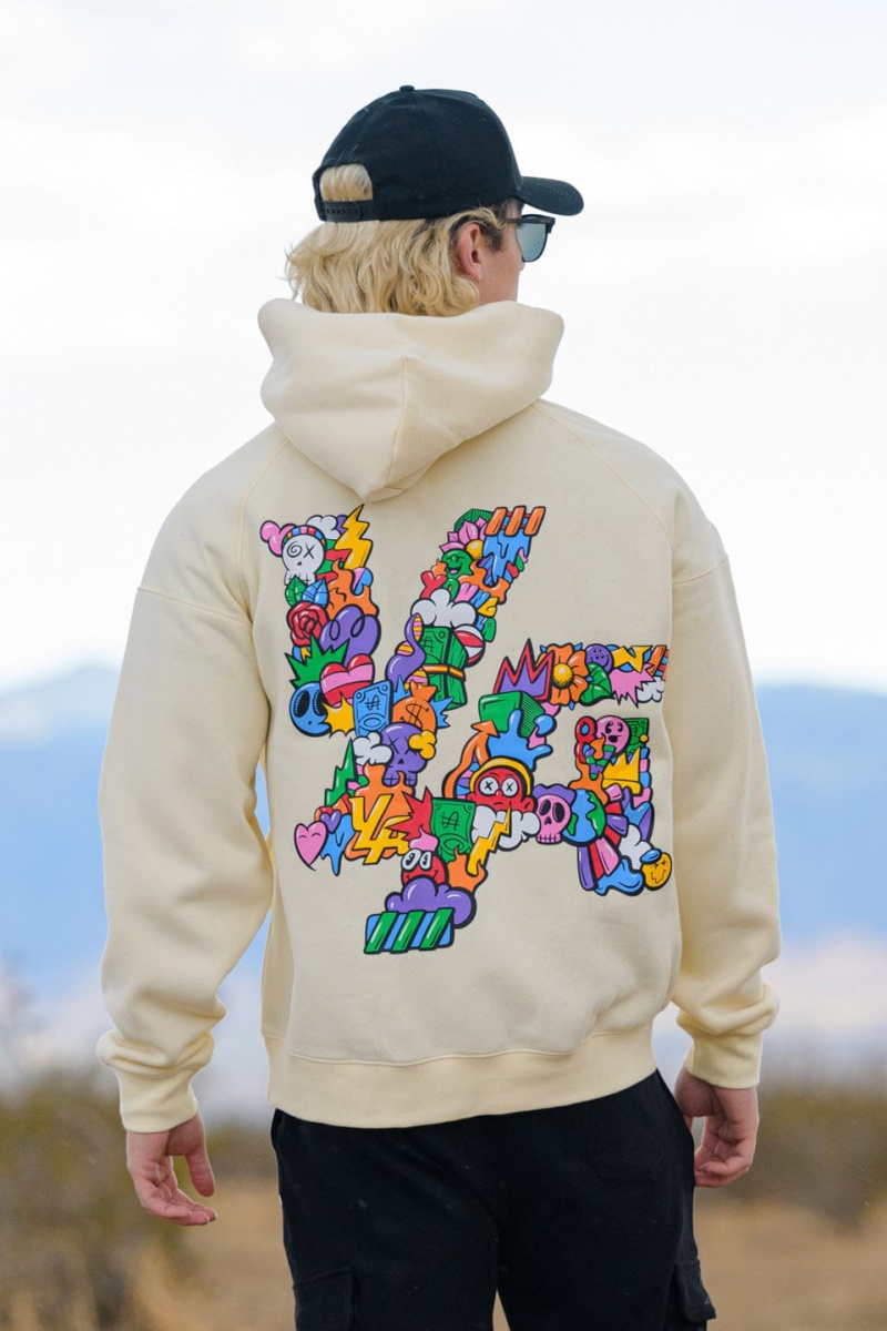 YoungLA 560 Trippy Logos Hoodie Herren Weiß | 216-RYZQWK