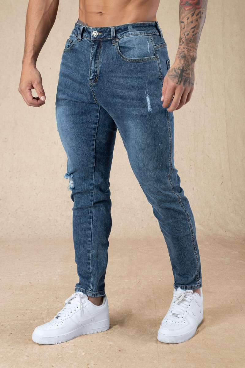 YoungLA 607 Tailored Slim Fit Jeans Herren Blau | 590-EOMGAU