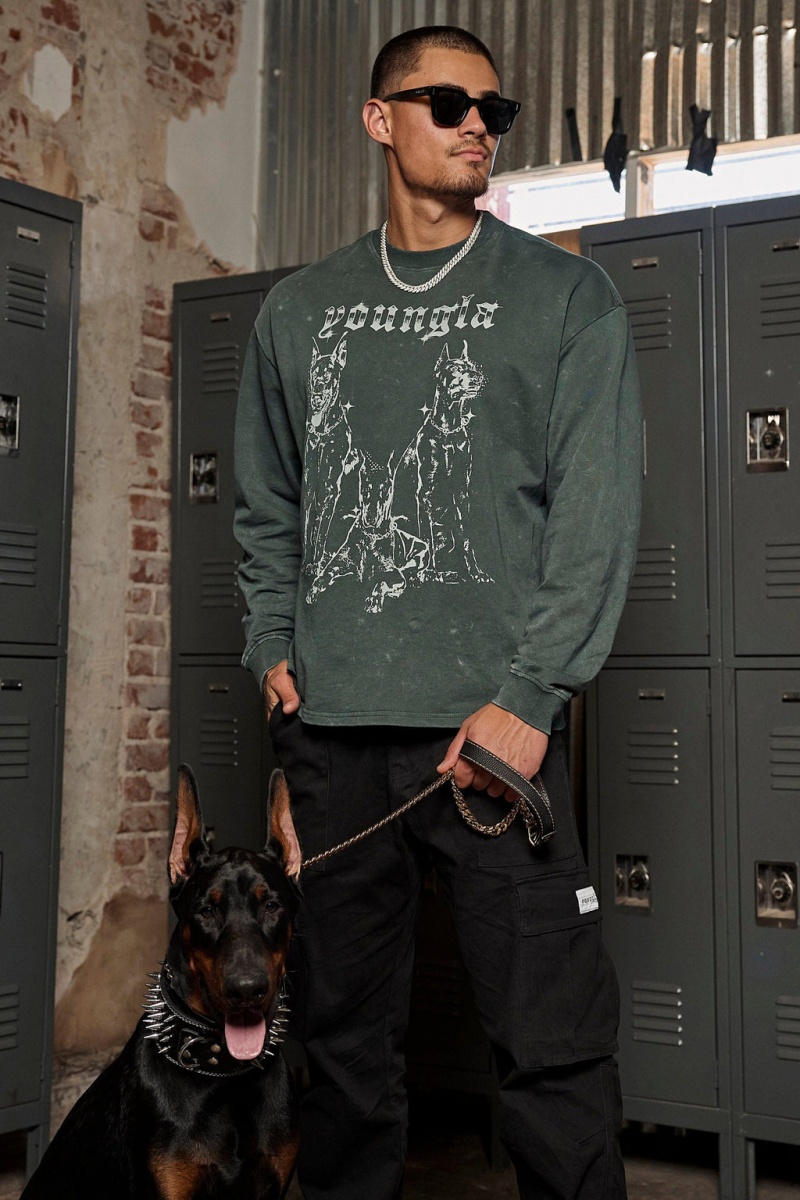 YoungLA 804 For All The Dogs Longsleeves Hemd Herren Braun | 057-KNCUTV