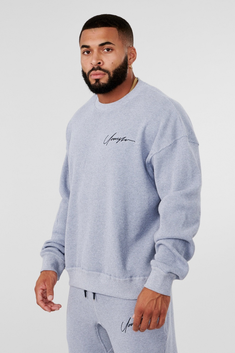 YoungLA 807 Cozy Thermal Longsleeves Sweatshirt Herren Grau | 285-RCJEGX