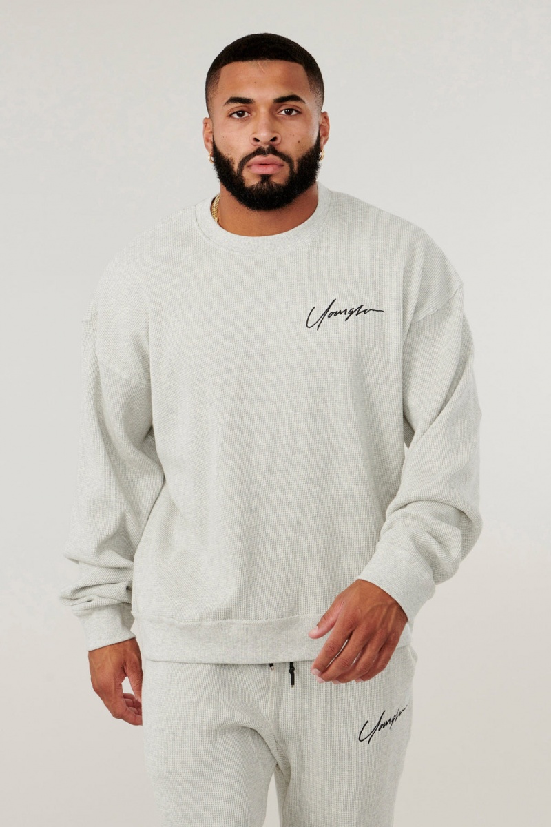 YoungLA 807 Cozy Thermal Longsleeves Sweatshirt Herren Weiß | 792-SCEAZP