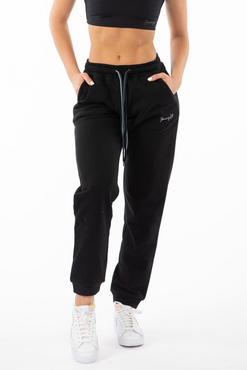 YoungLA W207 Triple String Jogginghose Damen Schwarz | 251-RINYSH