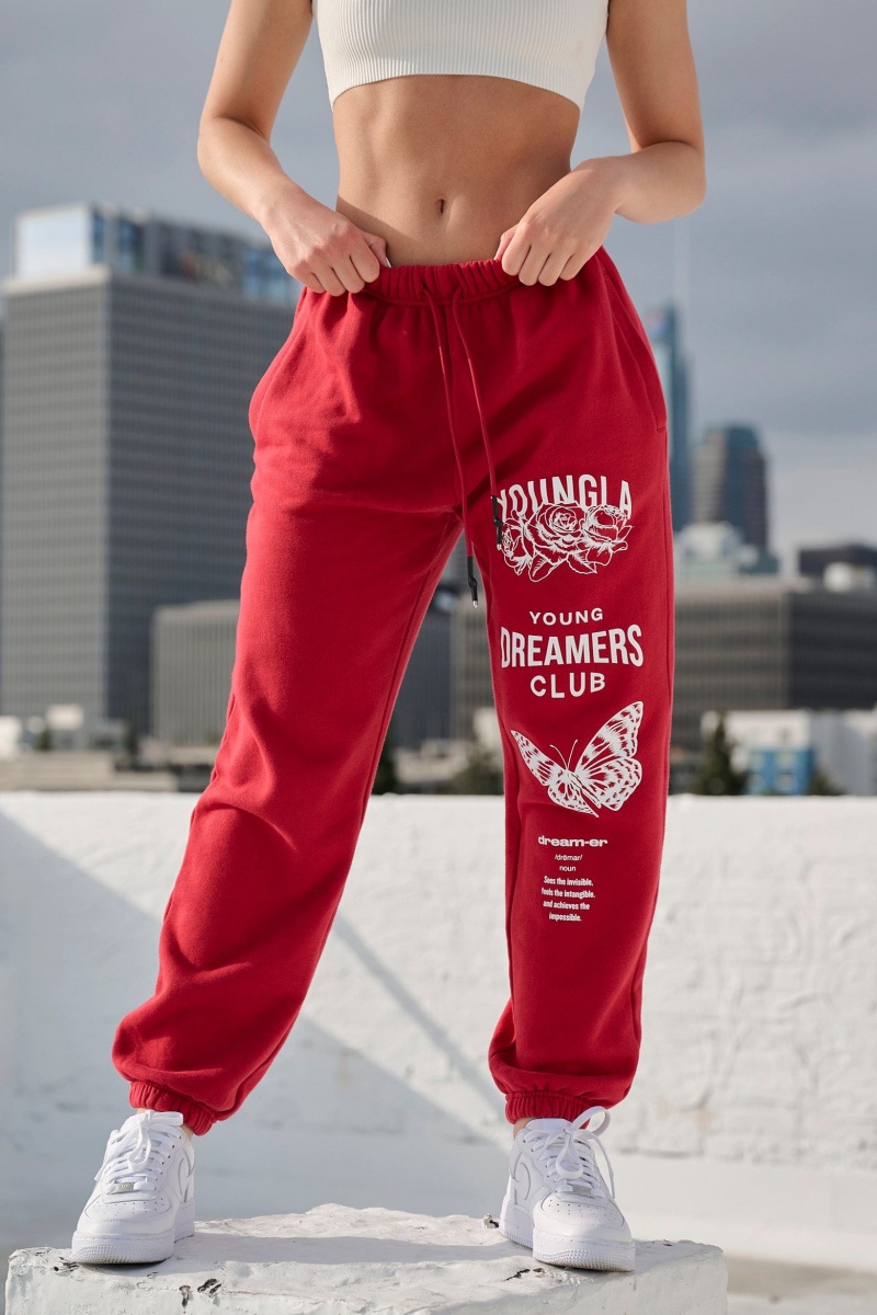 YoungLA W211 Dreamer Jogginghose Damen Tiefesrot | 097-AWKREZ