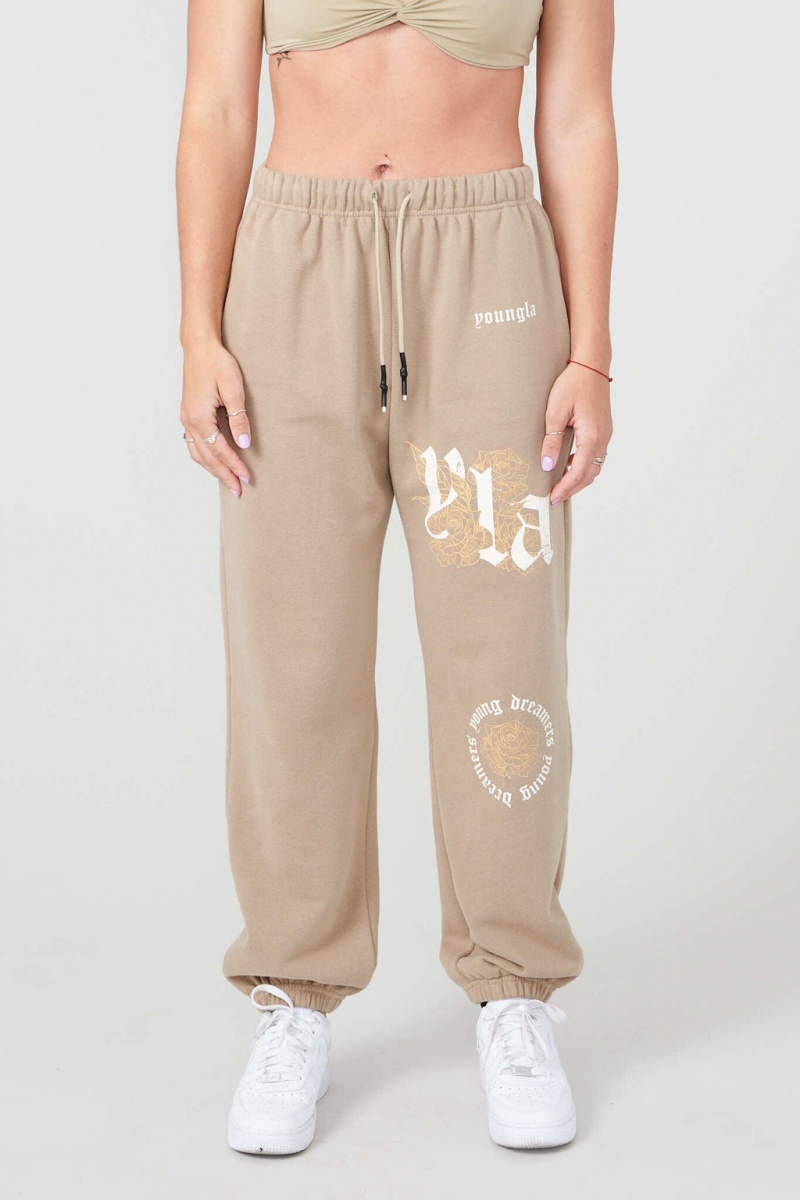 YoungLA W224 Rose Jogginghose Damen Beige | 491-STYCUJ