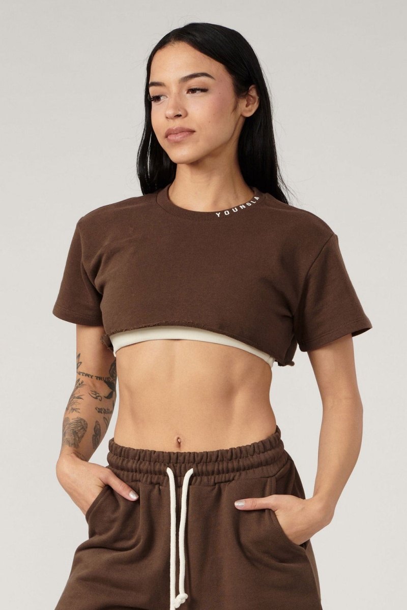 YoungLA W407 Super Cropped Oberteile Damen Braun | 719-DGNYZV