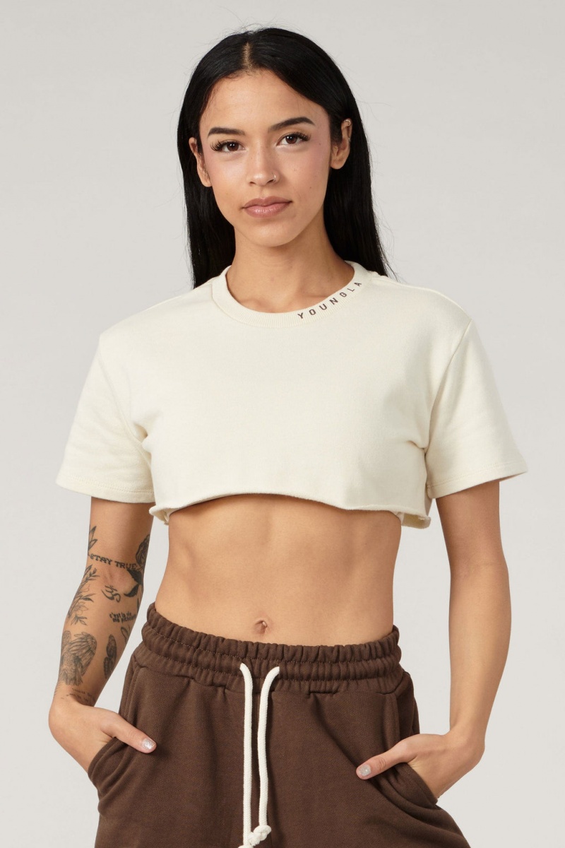 YoungLA W407 Super Cropped Oberteile Damen Weiß | 570-VYDQNL