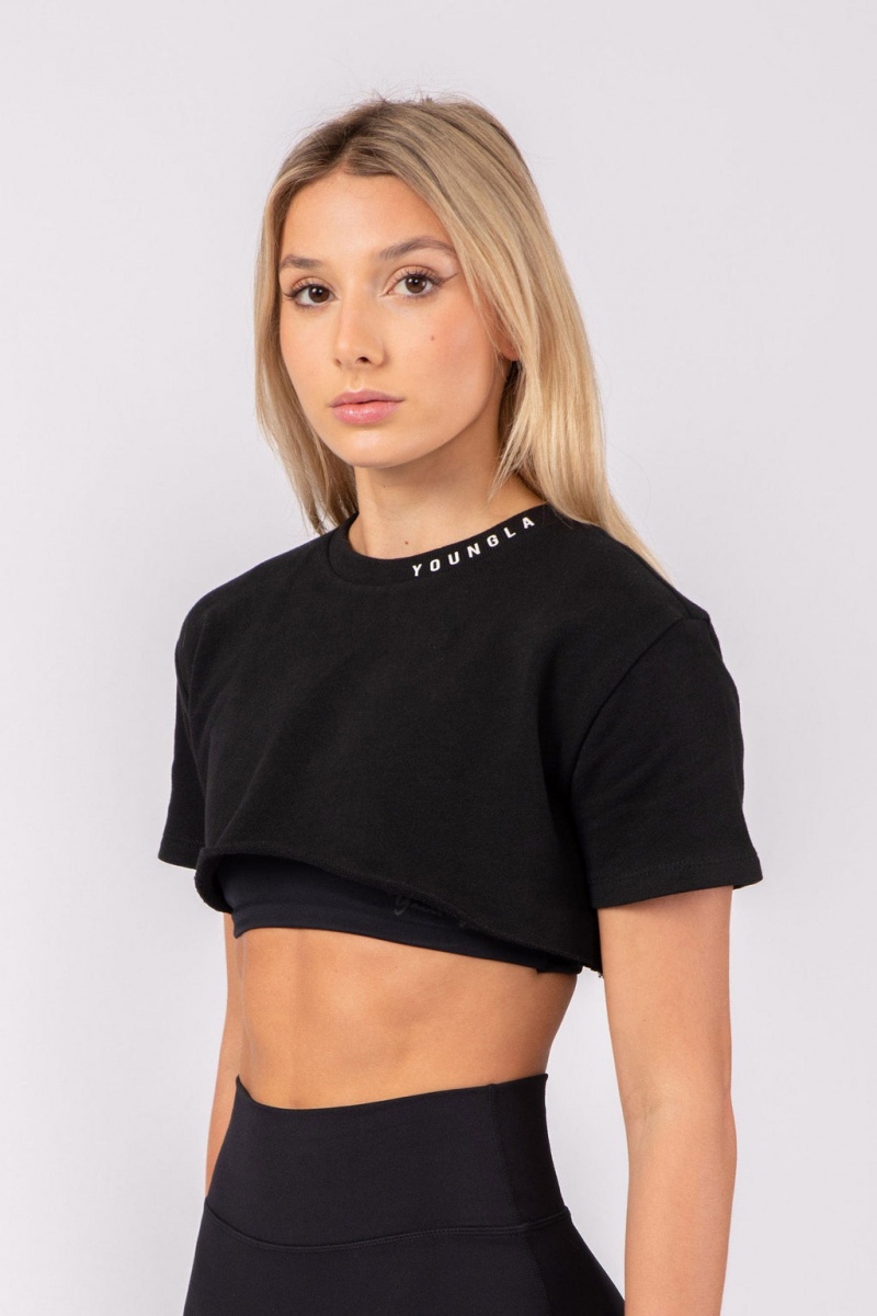 YoungLA W407 Super Cropped Oberteile Damen Schwarz | 325-DINMHZ