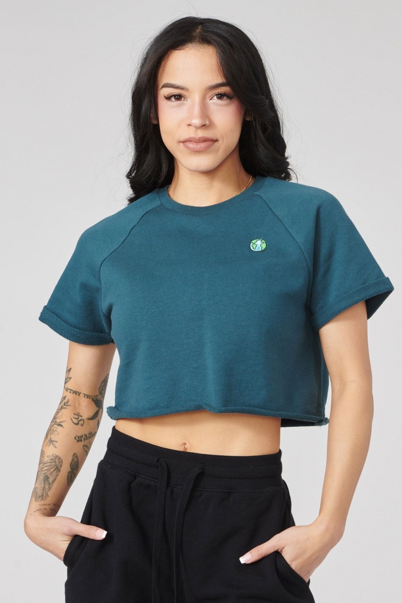 YoungLA W411 Raglan Cropped Oberteile Damen Blau | 047-YZEWXI