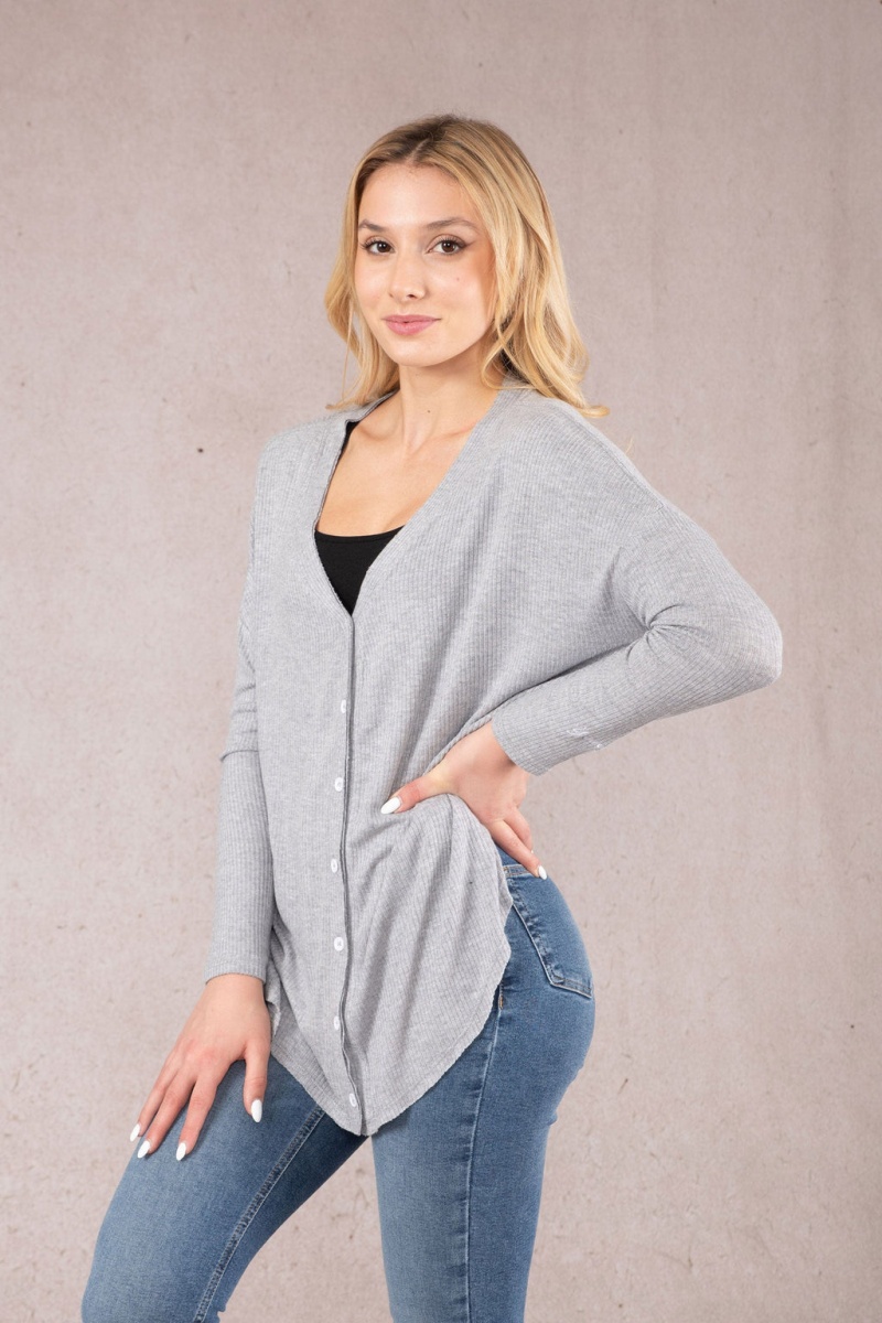 YoungLA W415 Café Strickjacke Damen Grau | 205-IBLDYZ