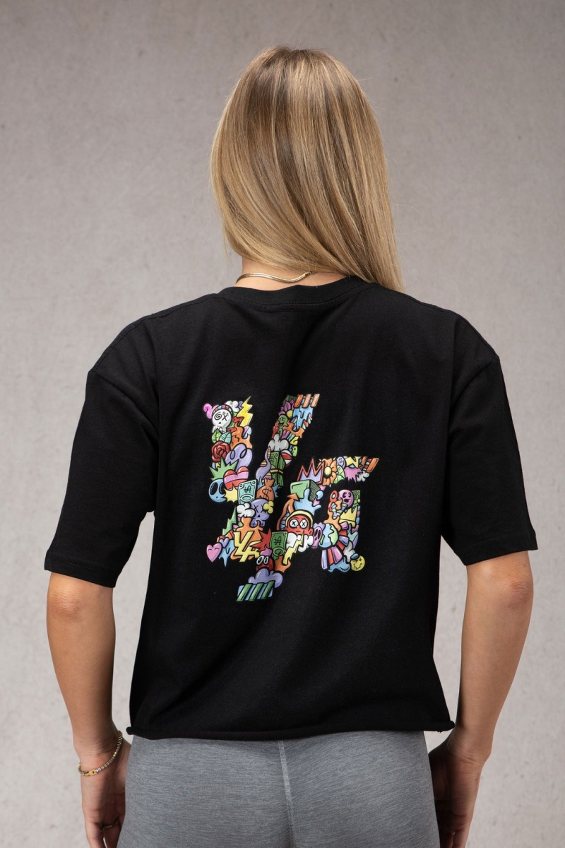 YoungLA W421 Trippy Oversized T-shirts Damen Schwarz | 528-ZOPNGW