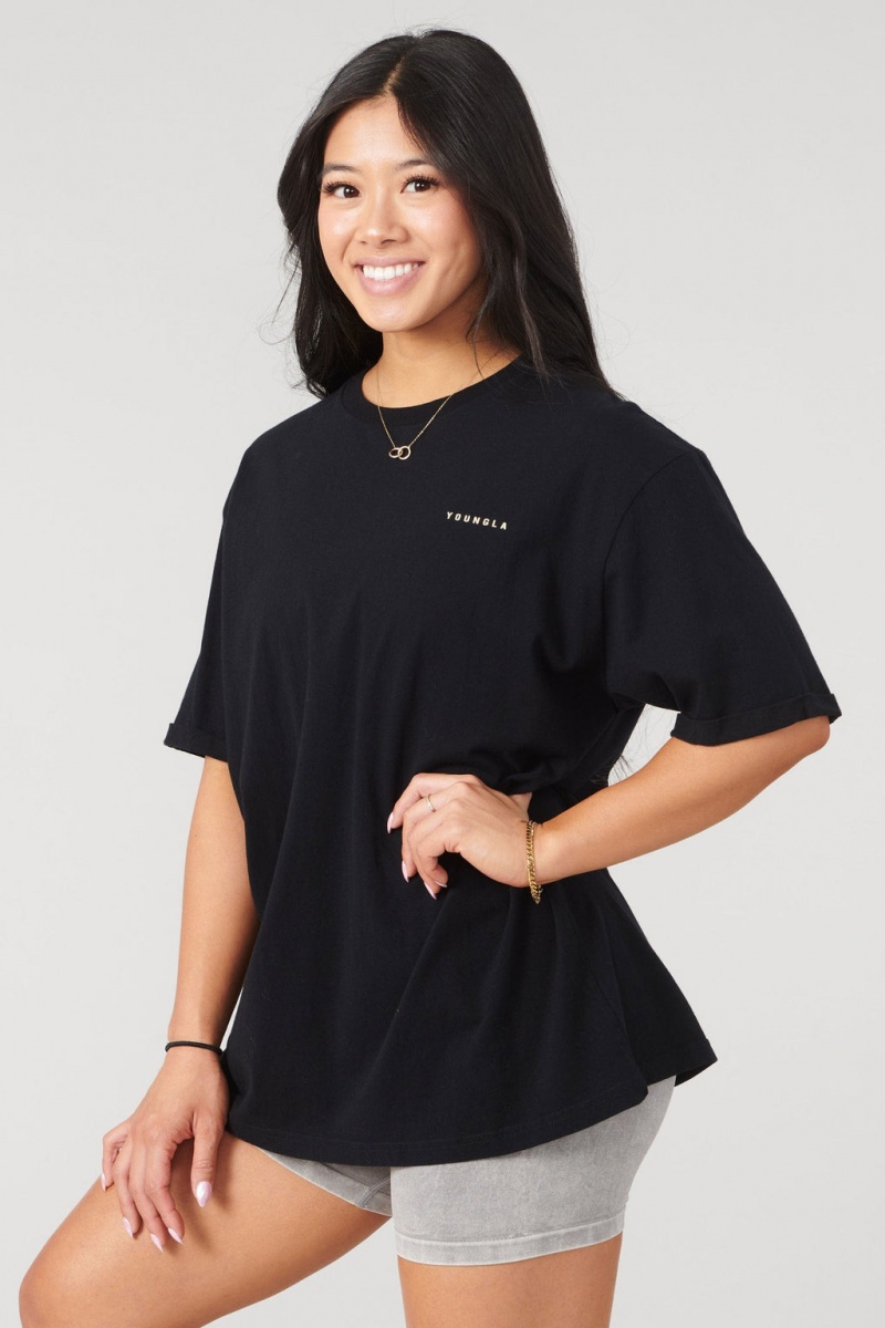 YoungLA W424 Bloc Oversized T-shirts Damen Schwarz | 857-TAPWVO