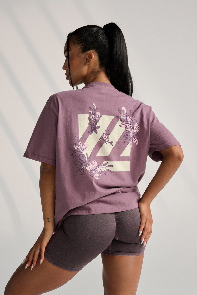 YoungLA W424 Bloc Oversized T-shirts Damen Lila | 753-SWBHVI