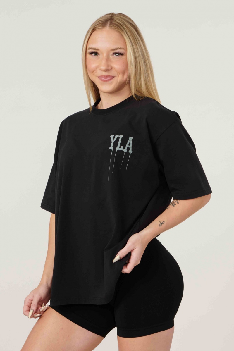 YoungLA W428 - Drip Oversized Oberteile Damen Schwarz | 842-VFESNQ