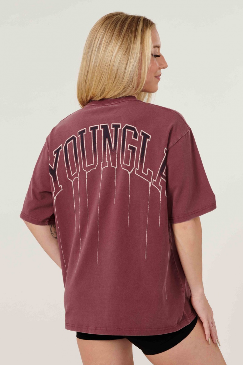 YoungLA W428 - Drip Oversized Oberteile Damen Bordeaux | 946-YXZSDC