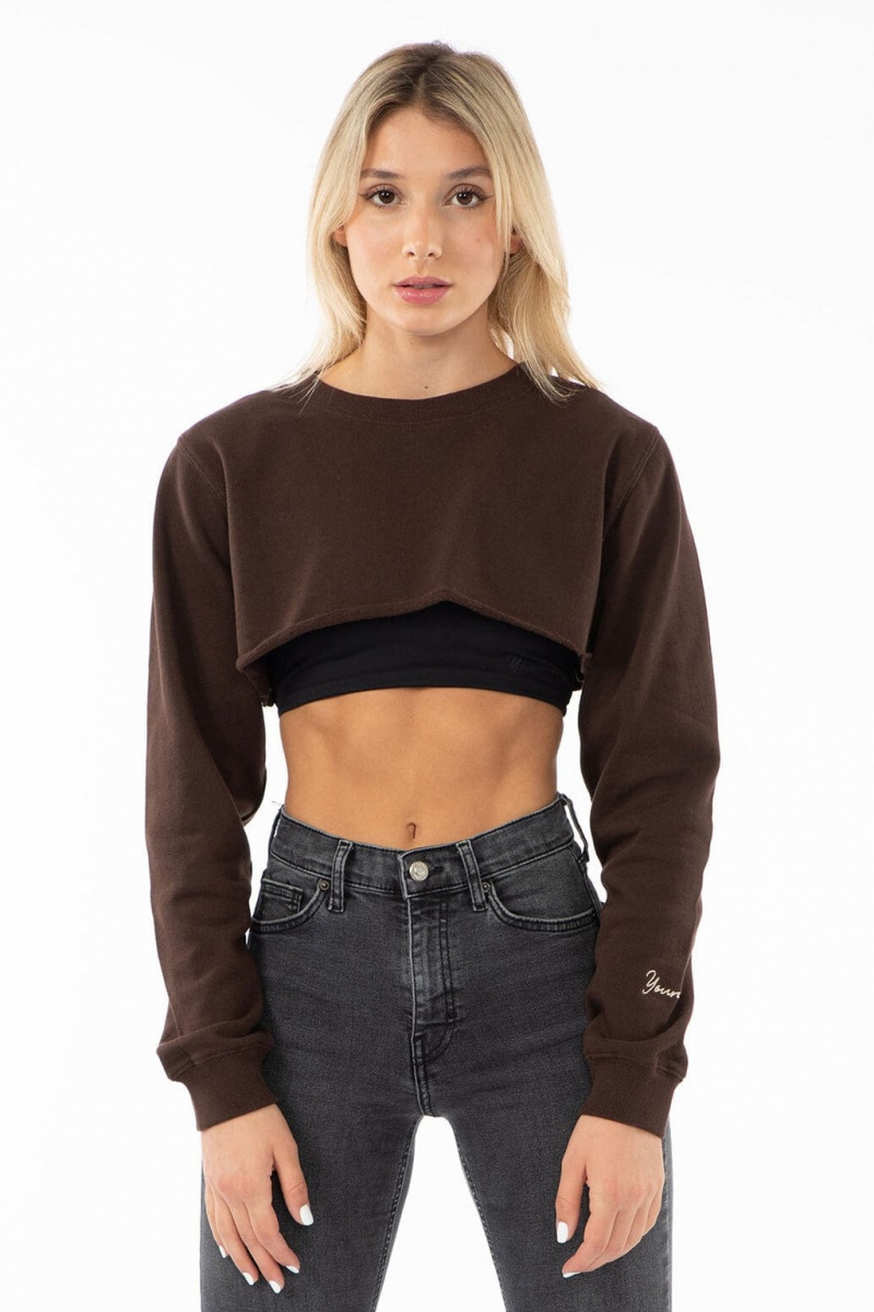 YoungLA W501 Super Crop Pullover Damen Braun | 580-RLZXJE