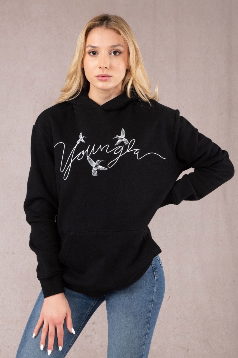 YoungLA W509 Hummingbird Oversized Hoodie Damen Schwarz | 845-RSHJWO