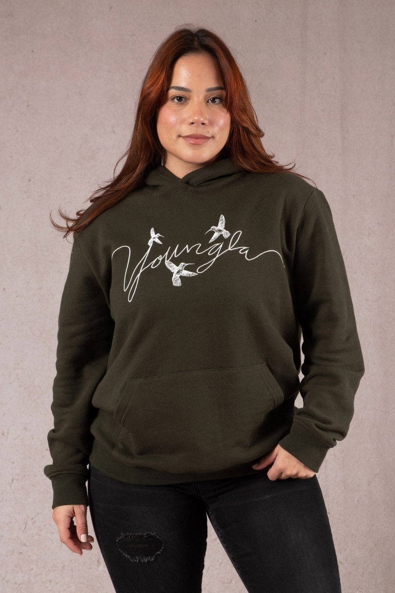 YoungLA W509 Hummingbird Oversized Hoodie Damen Dunkelolivgrün | 903-ZSABDY